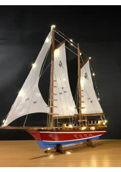 Lapidaria Işıklı Yelkenli Ahşap Gemi Maketi Büyük Boy Dekoratif Sanat Eseri