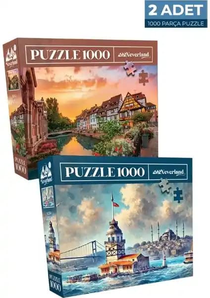 Neverland 2'li 1000 Parça Puzzle Seti Colmar ve Kız Kulesi ile Zamanı Değerlendirin
