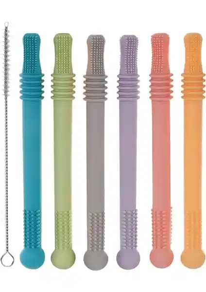 Oasisland2 7'li İçli Boş Silikon Diş Kaşıyıcı Seti Bebekler İçin Güvenli ve Renkli Tasarım