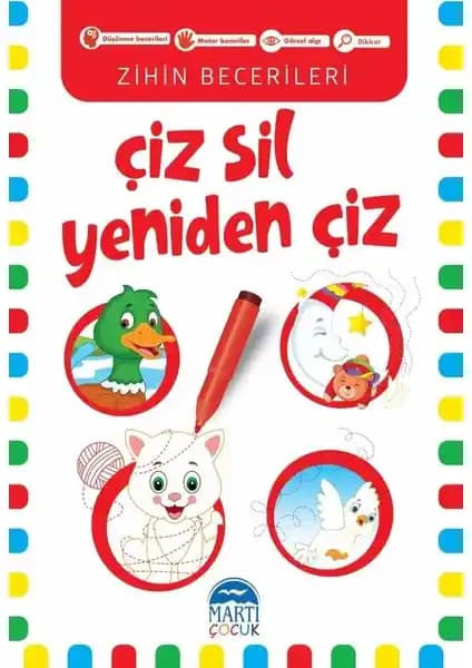Çiz-Sil Yeniden Çiz Kırmızı: Okul Öncesi Çocukların Motor ve Bilişsel Gelişimini Destekleyen Eğitici Kitap