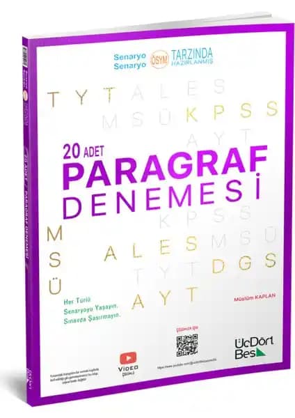 ÜçDörtBeş Yayınları 20 Paragraf Denemesi: Güncel ve Çok Yönlü Sınav Hazırlık Kitabı