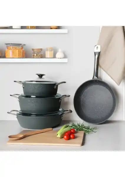 Güral Porselen Antoryum Pro 7 Parça ThermoGuard Granit Tencere Seti Günlük Kullanım İçin
