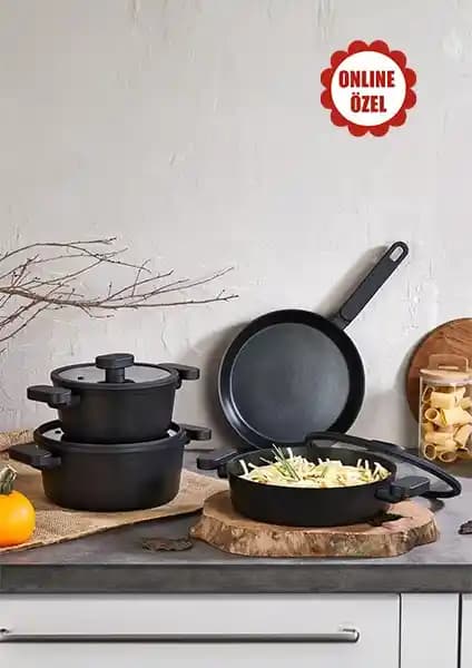 Lavonni 7 Parça Granit Tencere Seti Modern Mutfaklar İçin Dayanıklı ve Estetik Tasarım