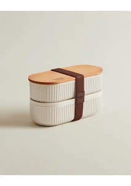 Madame Coco Magou 500ml Ahşap Kapaklı Lunch Box Seti Günlük Kullanım İçin Şık ve Dayanıklı Saklama Kabı