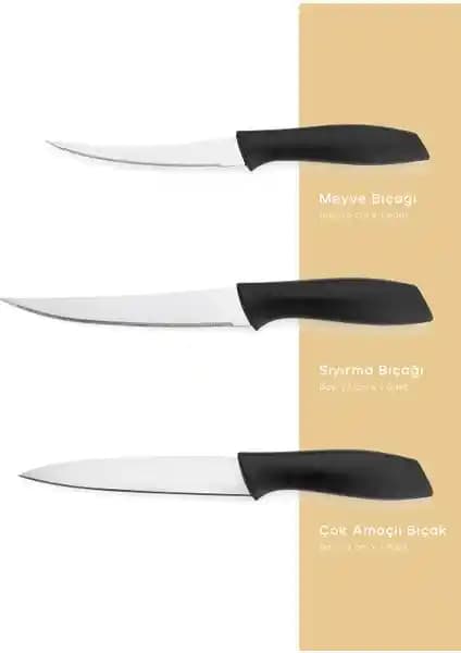 Schafer Quick Chef Bıçak Seti 3 Parça Siyah Modern ve Pratik Mutfak Gereçleri