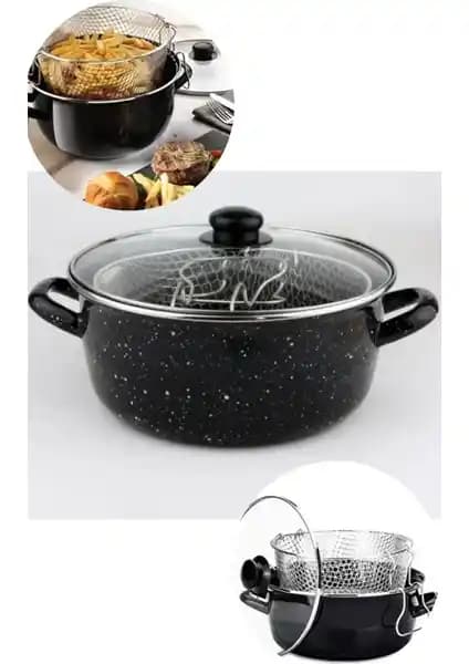 Trendhane Emaye Cam Kapaklı Kızartma Tenceresi 26 cm dayanıklı ve pratik kullanım