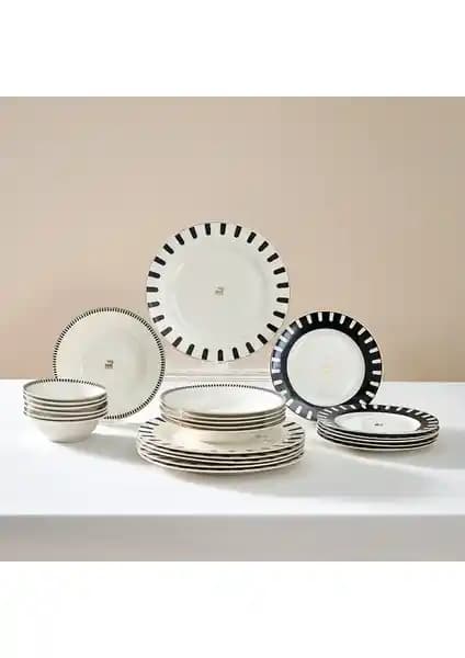 Karaca Elegance Bone 50. Yıl İmza Koleksiyonu Kore 24 Parça 6 Kişilik Şık Porselen Yemek Takımı