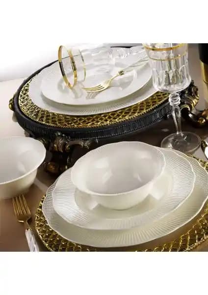 Kütahya Porselen Bone İlay 24 Parça 6 Kişilik Modern ve Zarif Yemek Takımı