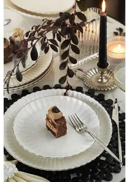 Kütahya Porselen Bone Luz 24 Parça Platin Detaylı 6 Kişilik Yemek Takımı