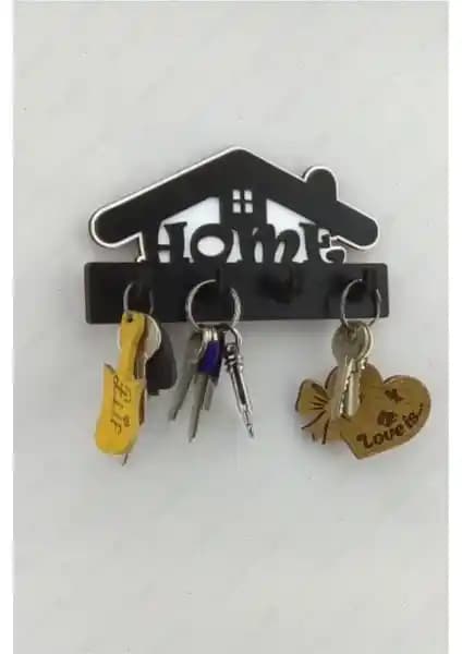 Diji Wood Home Yazılı Ev Figürlü Ahşap Anahtar Askısı vs Vera Atölye Güzel Evim Anahtarlık