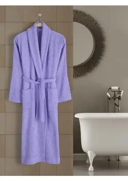 Rozet Tekstil Lila 3XL-4XL Büyük Beden Şal Yaka Cepli Bornoz – %100 Pamuklu ve Yumuşak