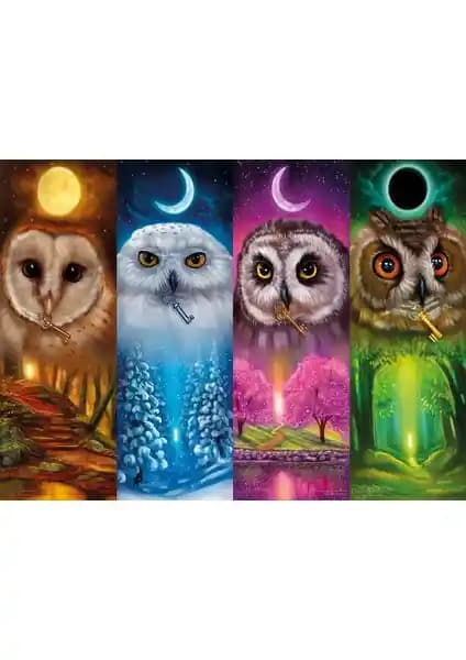 Dört Mevsim Baykuşlar Puzzle Seti: Estetik ve Zeka Geliştirici 1000 Parçalık Yapboz