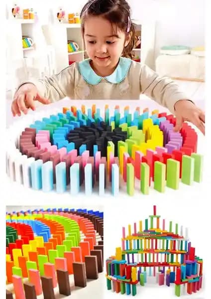 Hediye Paketim 100 Parça Renkli Ahşap Domino Taşı Seti Çocuklar İçin Eğitici Oyun