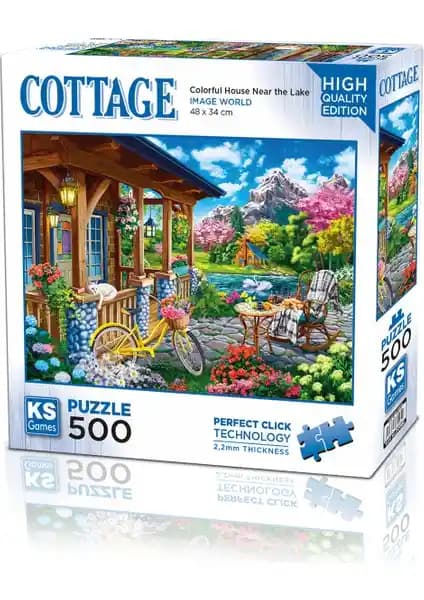 KS Games Renkli Göl Kenarında Ev Temalı 500 Parçalık Puzzle - Doğa ve Dekorasyon İçin Mükemmel Tercih
