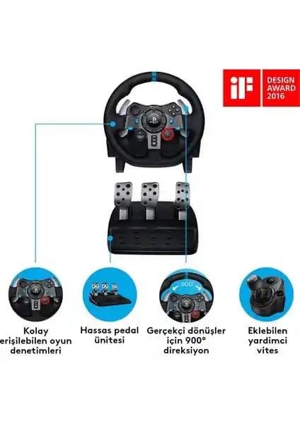 Logitech G G29 Direksiyon Seti PS5, PS4 ve PC için Yüksek Performanslı Sürüş Simülatörü