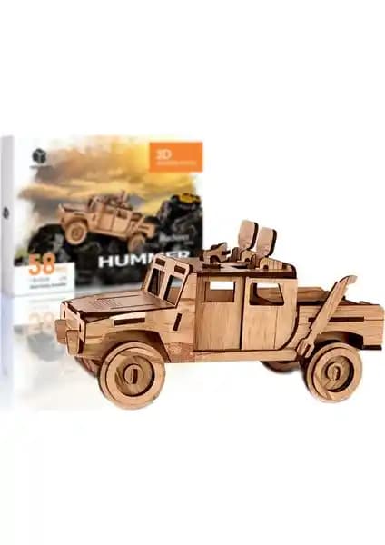 Pershang Hummer Araba 58 Parça Ahşap 3D Puzzle Çocuklar İçin Güvenli ve Eğitici Oyun Aleti