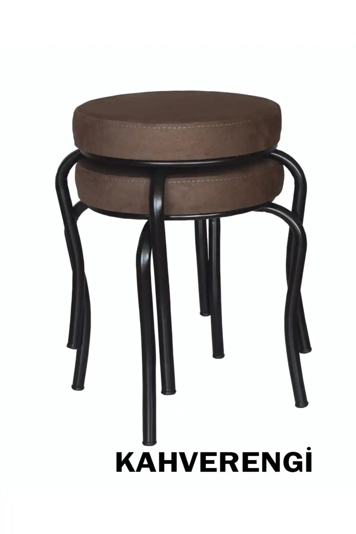 Ankhira Tabure Seti (2 Adet) – Kahverengi Demir Ayaklı Taytüyü Kumaşla Silinebilir Oturum