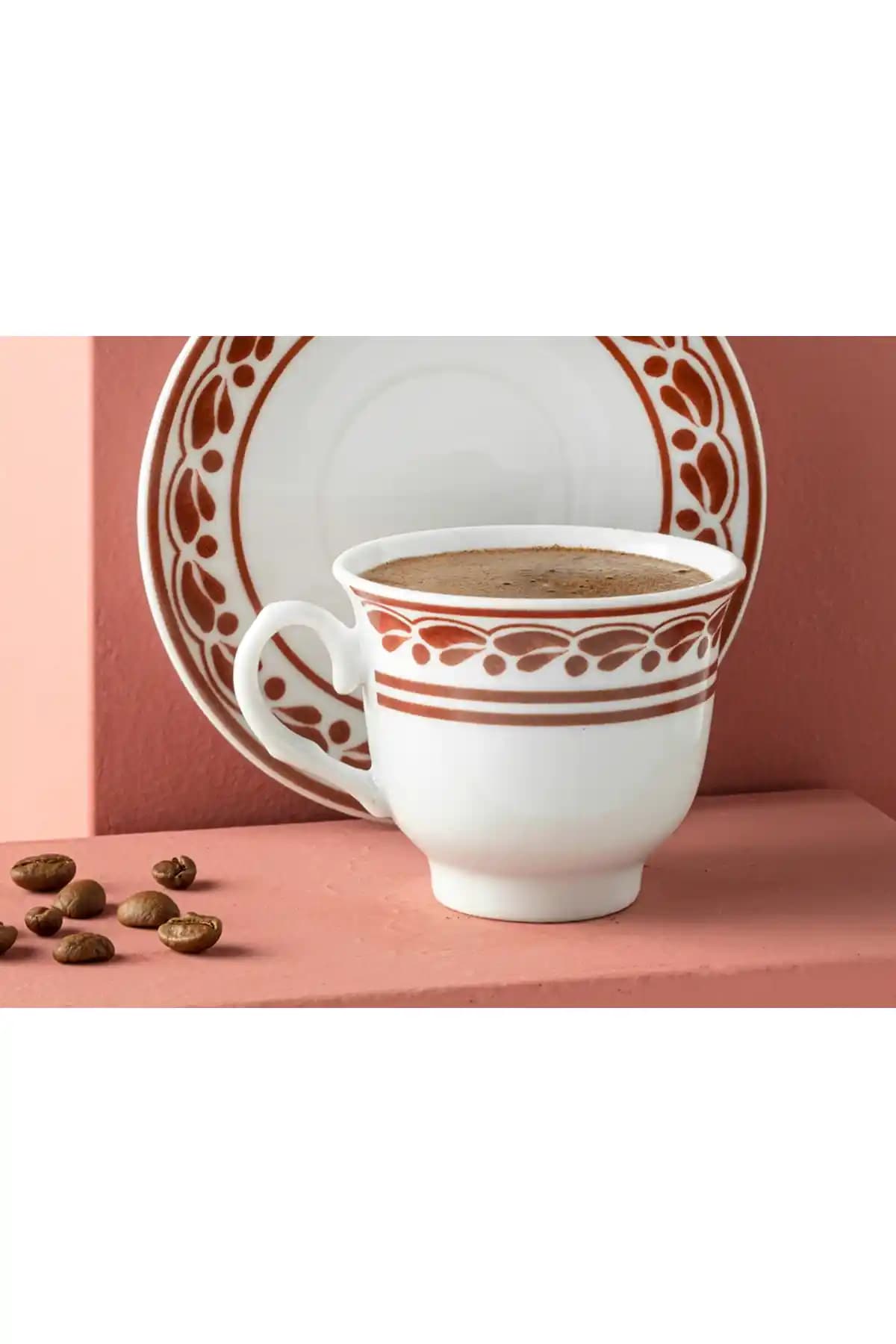 Axis Porselen 4 Parça Kahve Fincan Takımı Bordo ile Sunum ve Karıştır Eşleştir Tasarım