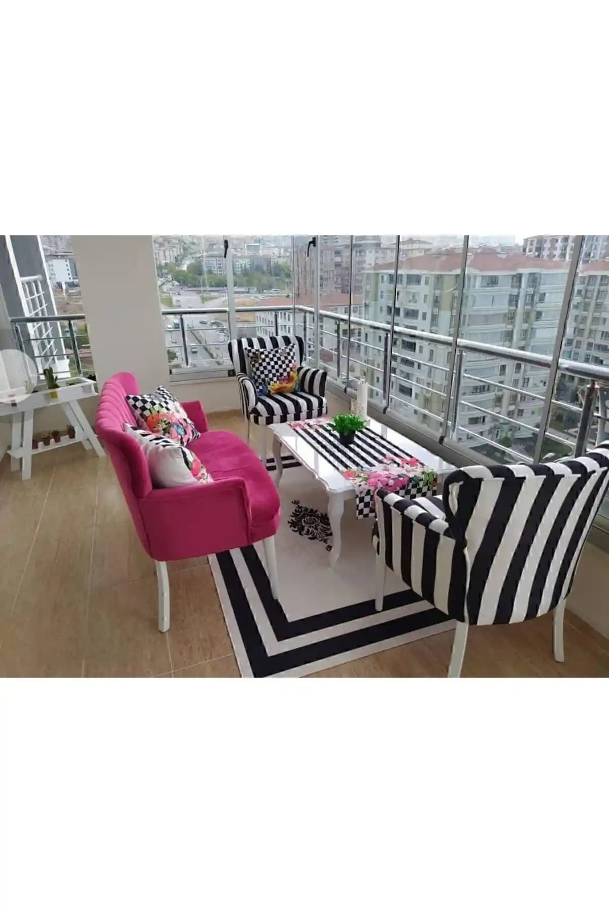 Azra Aksesuar Çay Seti Koltuk Takımı (2+1+1) Beyaz, Gürgen Çerçeve, Nubuk Kumaş