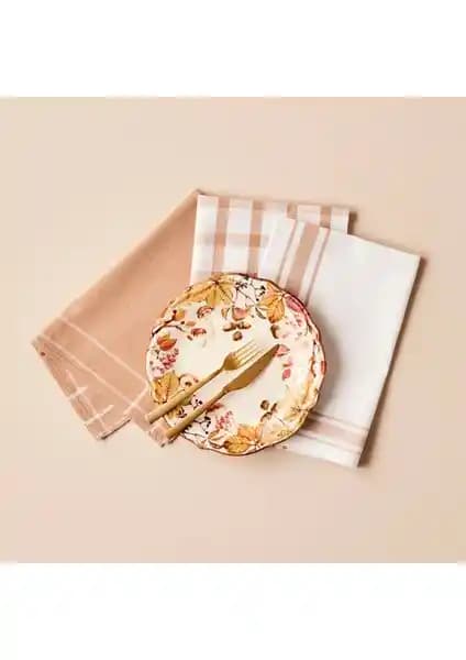 Bella Maison %100 Pamuk Liberty Kurulama Bezi Seti 3'lü Bej Desenli 45x65 cm