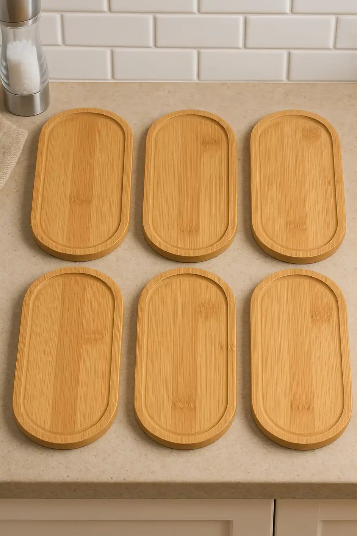 BEYZANA 6 Parça Bambu Sunumluk ve Çok Amaçlı Altlık Seti: Gıda Teması Uygun Bej