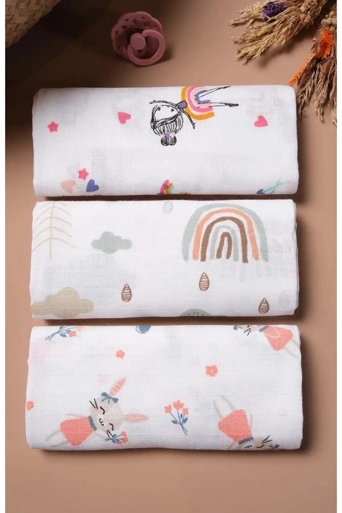 Bondberro 3'lü Müslin Örtü ve Battaniye Seti – %100 Pamuk, OEKO-TEX Güvenceli Bebek Ürünleri