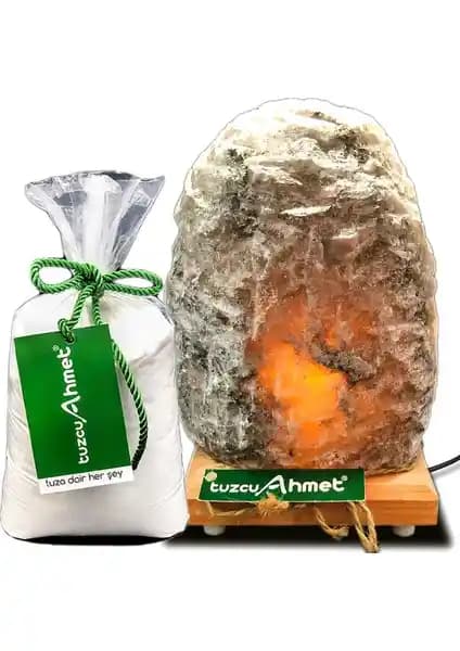 Çankırı Tuzu El Çekiçli Masa Üstü Tuz Lambası ve 1 kg Kaya Tuzu Hediyeli – Doğal Taş Aydınlatma