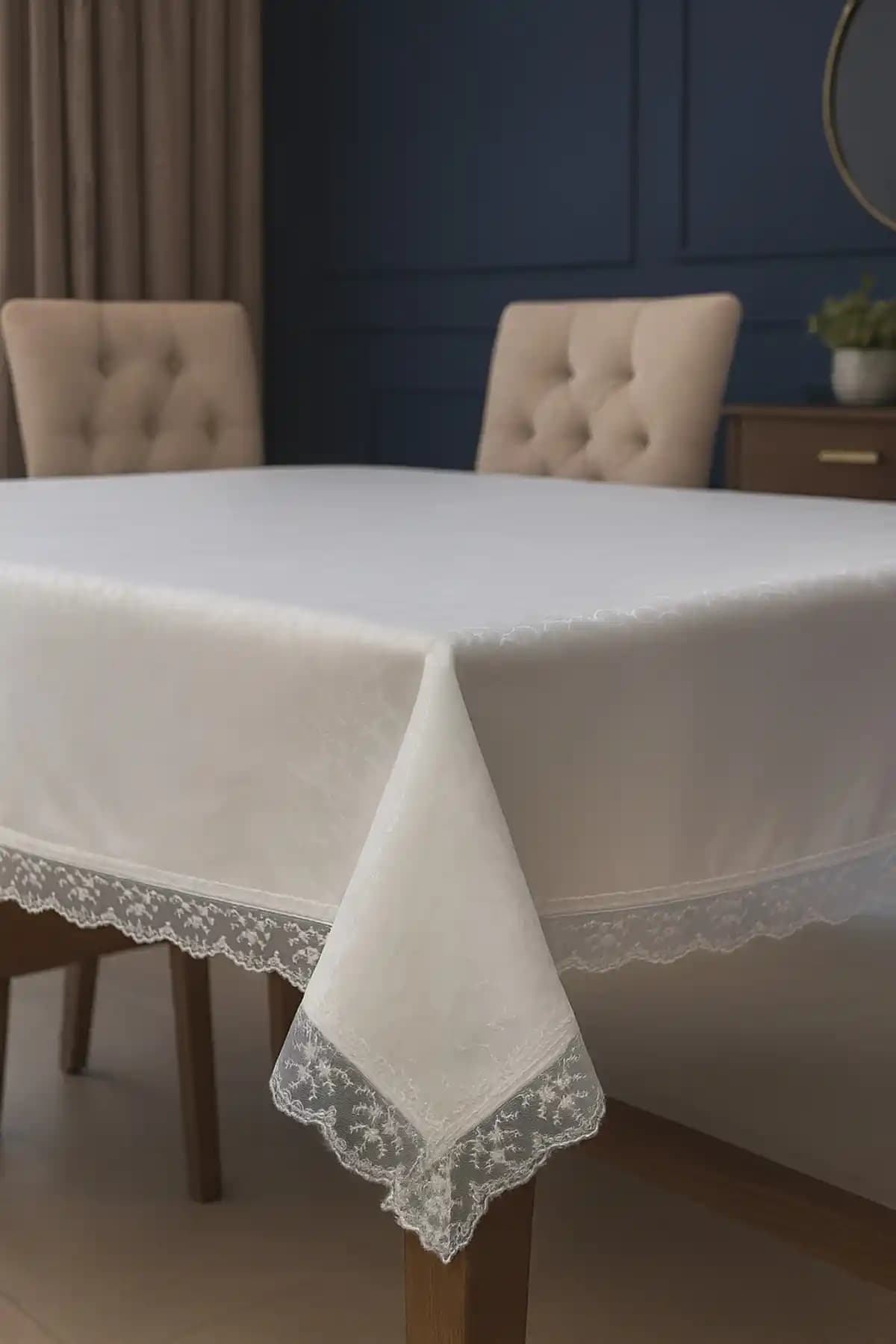 Cardea Dertsiz Masa Örtüsü Güpürlü Bej 160x220 cm - Dikdörtgen Polyester, Kolay Bakım