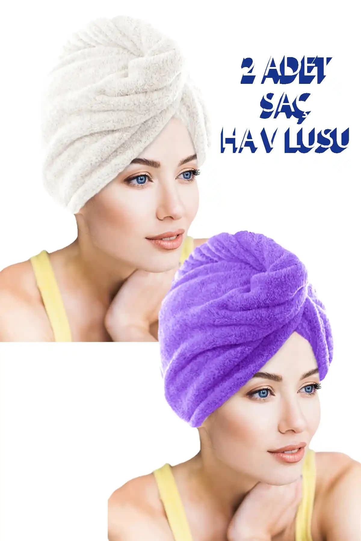 CHIZGY 2 Parça Mikrofiber Saç Havlusu Seti: Hızlı Kurutma ve Baş Düğmeli Tasarım Mor