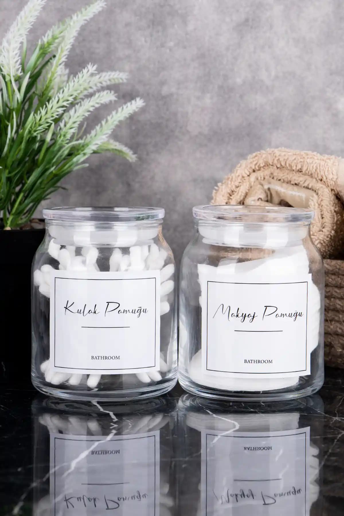 DNS HOME Cam Pamuk Seti: Şeffaf Kavanozlarla Düzenli ve Hijyenik Banyo Organizasyonu