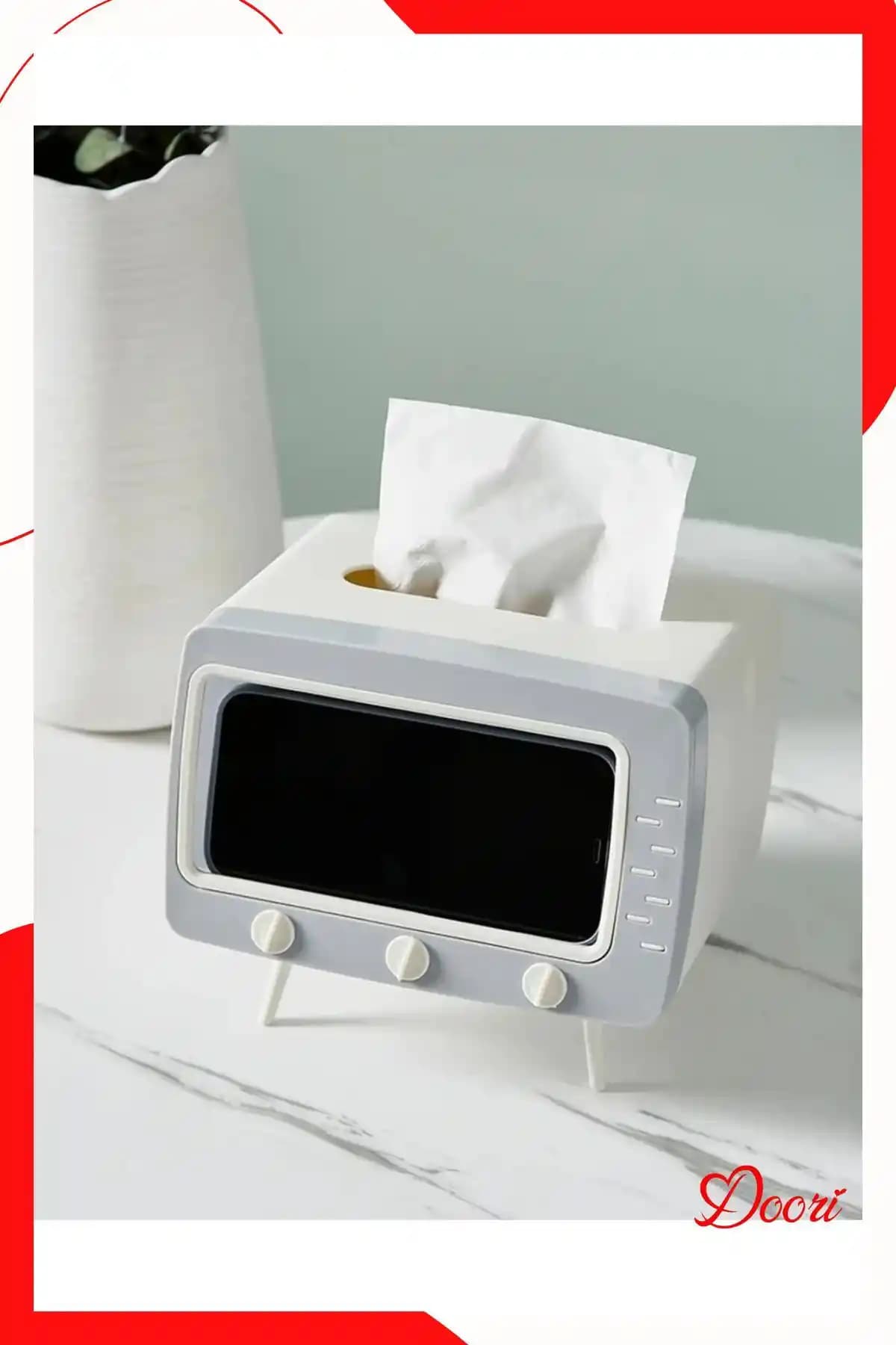 Doori Masa Üstü TV Görünümlü Peçetelik ve Cep Telefonu Tutuculu Kutusu: Şık ve Çok Yönlü