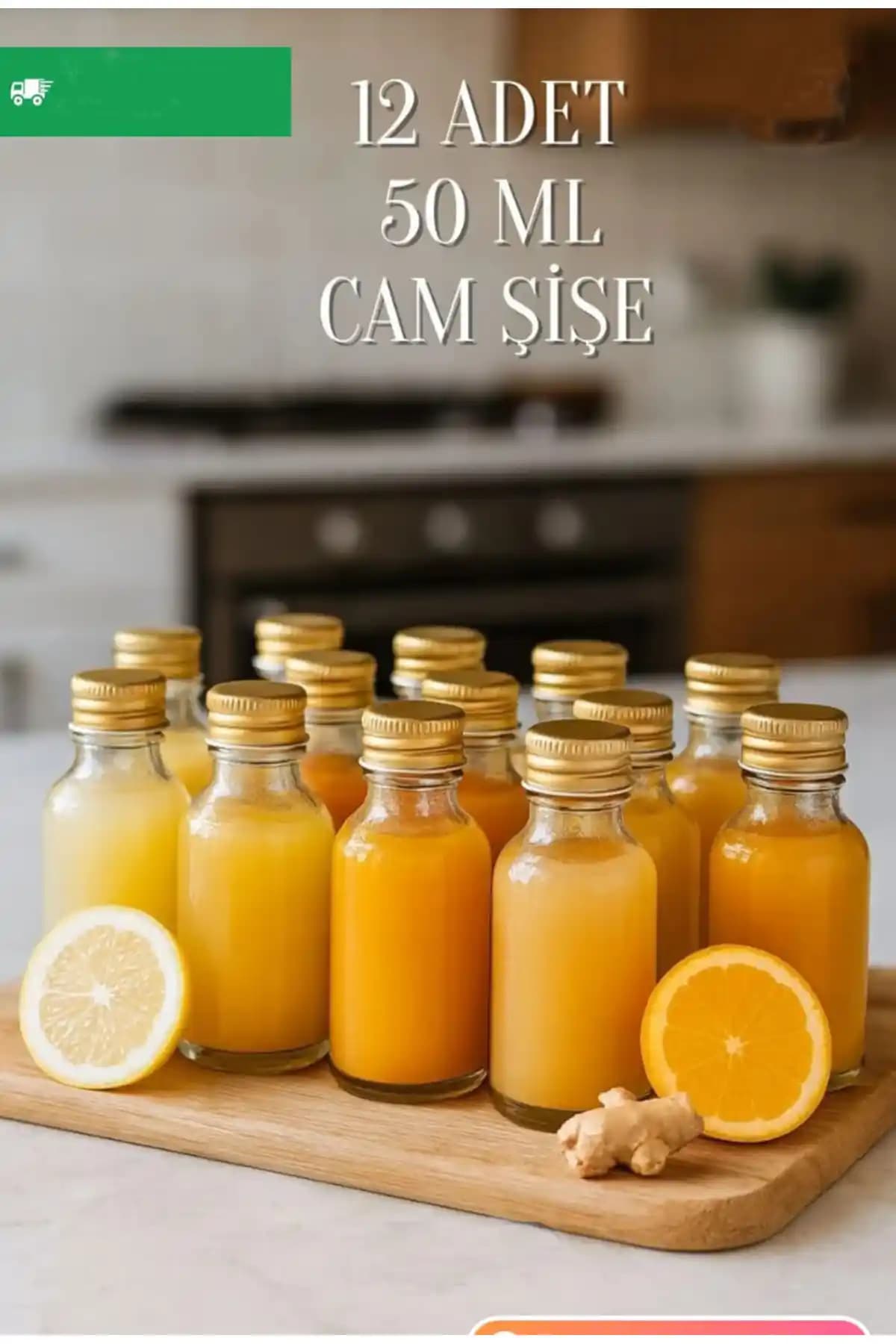 Durucam 12 Adet 50 ml Şeffaf Cam Shot Şişesi: Altın Kapaklı Sızdırmaz Set Tasarımı