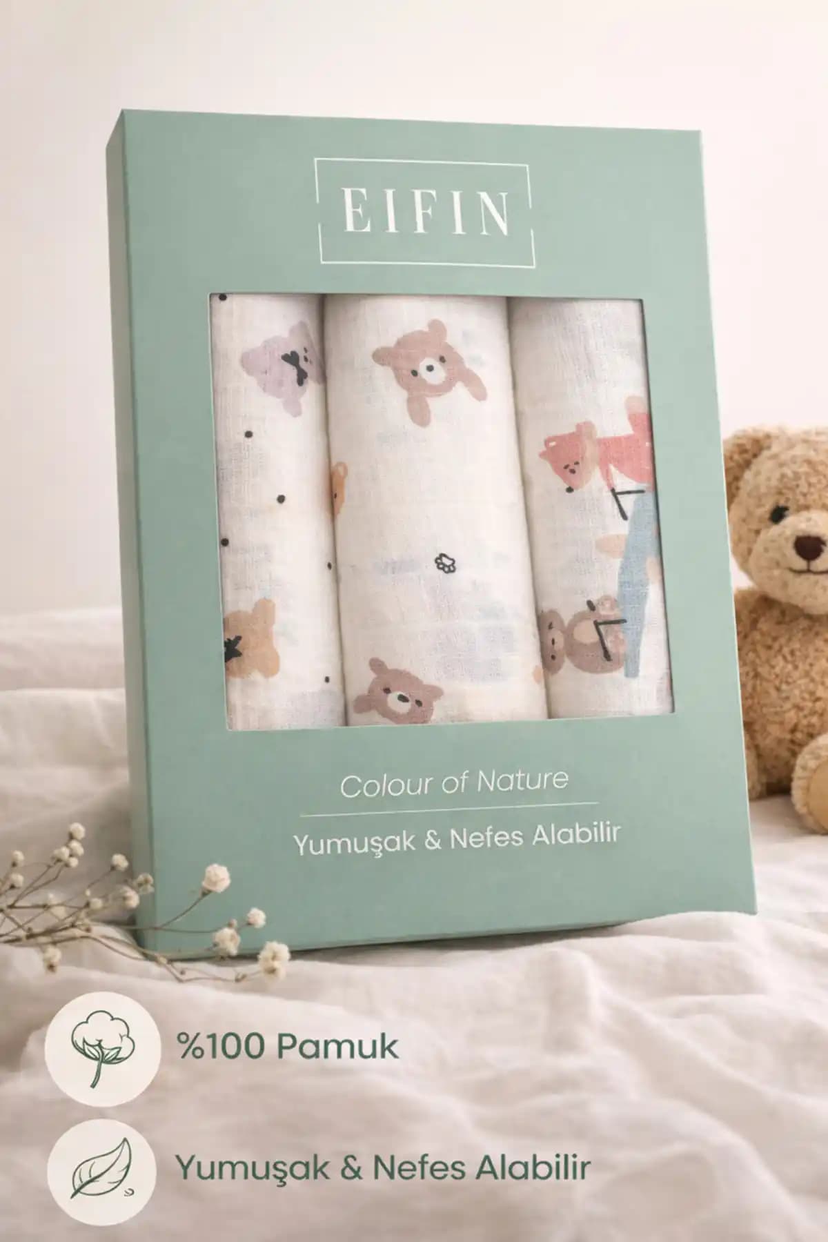 EIFIN Çok Amaçlı Müslin Örtü ve Battaniye Seti – %100 Pamuk, Oeko-Tex Sertifikalı