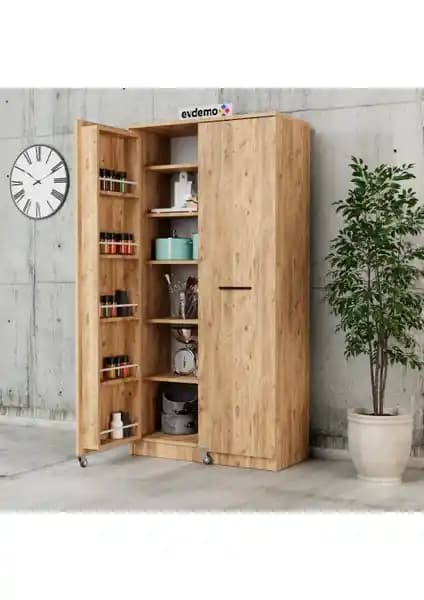 EVDEMO Art 2 Kapaklı Erzak Kiler Mutfak Dolabı – Atlantik Çam, Avrupa E1 Standartlı