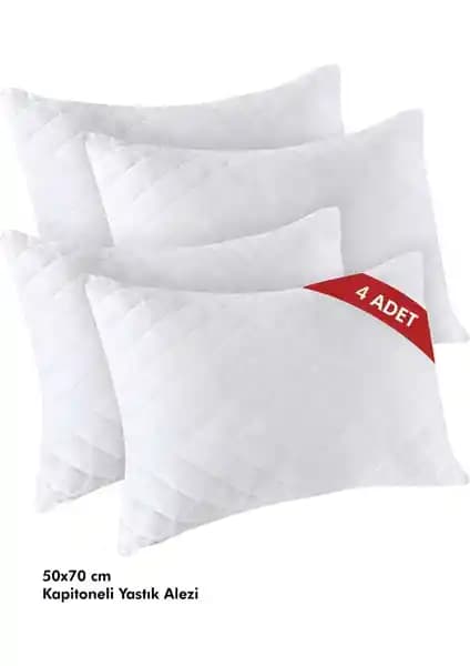 Evmisya 4'lü Kapitoneli Yastık Alezi Beyaz 50x70 cm - Anti-alerjik ve Anti-bakteriyel