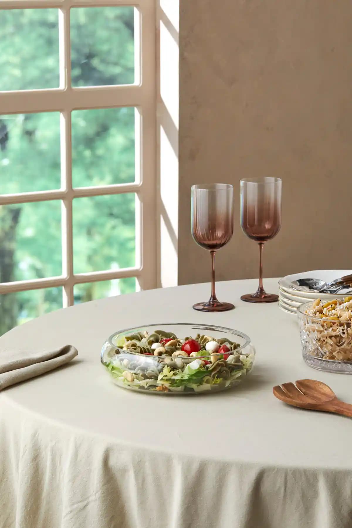 Glamis Selen Concept El Yapımı Beyaz Cam Salata Kasesi 410 ml 20 cm, Türk Üretimi