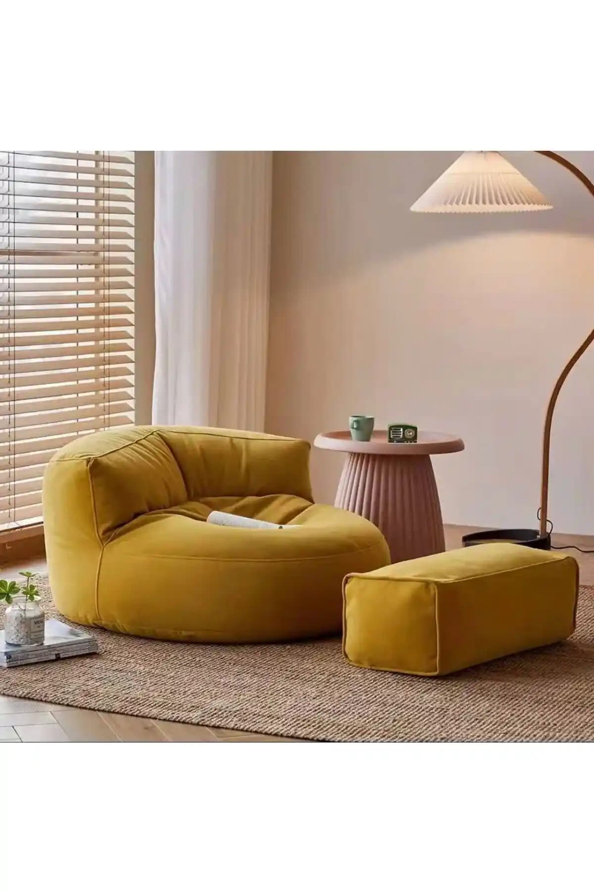 GOOD NIGHT Twist Kanepe Puf Berjer Takımı: Soho Kumaş ve Sarı Tonla Modern Klasik Denge