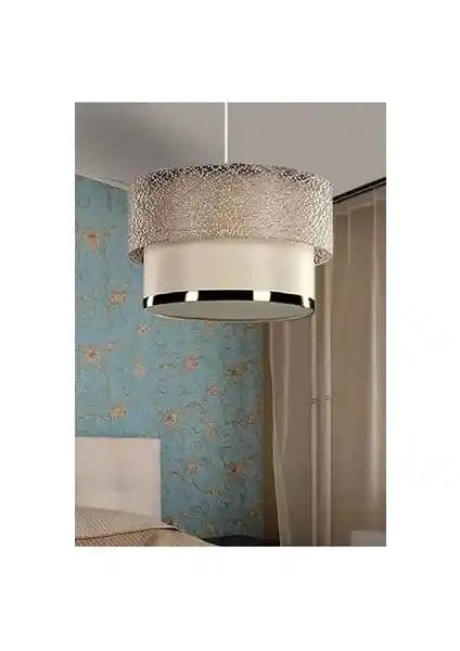 Homing Pasta Tekli Sarkıt Avize İpli Detaylı, E27 Duylu Beyaz Gövde Krem Başlık 65–70 cm