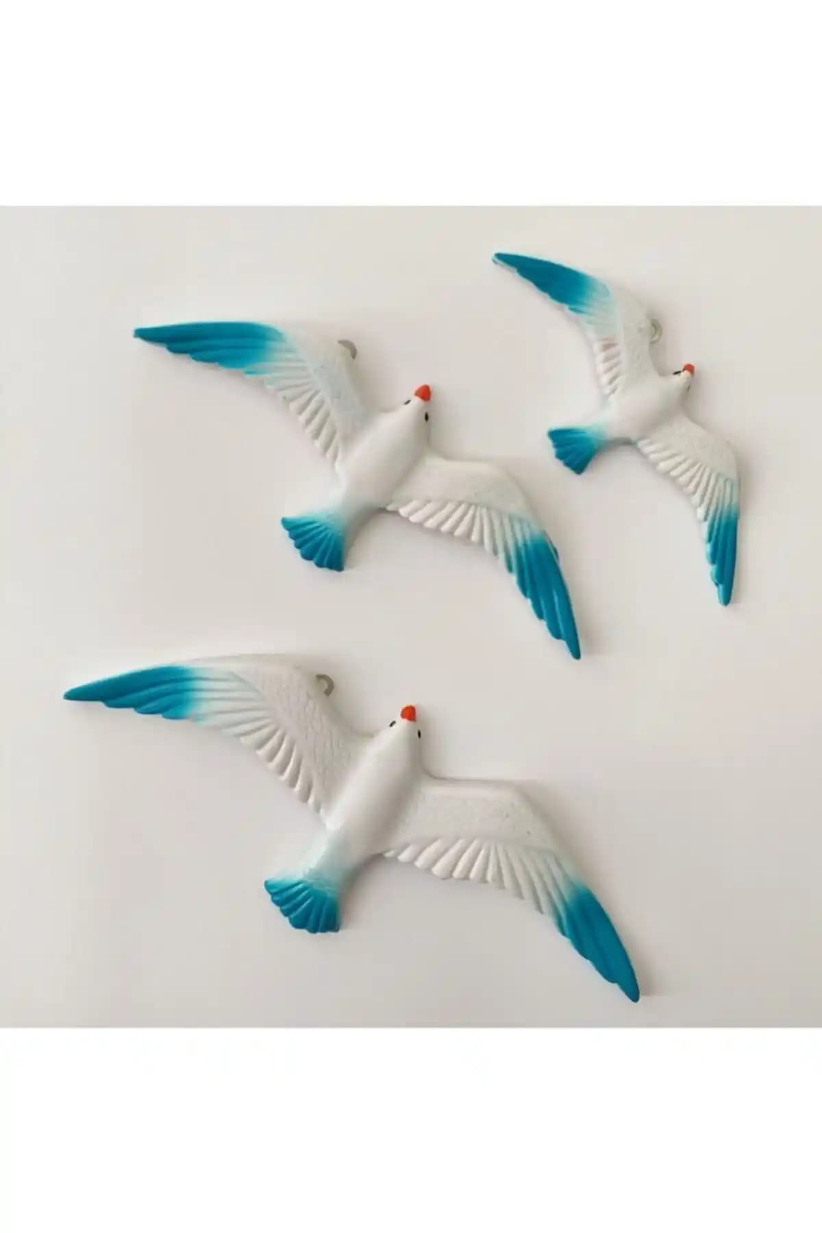 İkizler Home Mavi Beyaz Polyester 3’lü Kırlangıç Kuş Duvar Süsü—Doğa Temalı Dekor