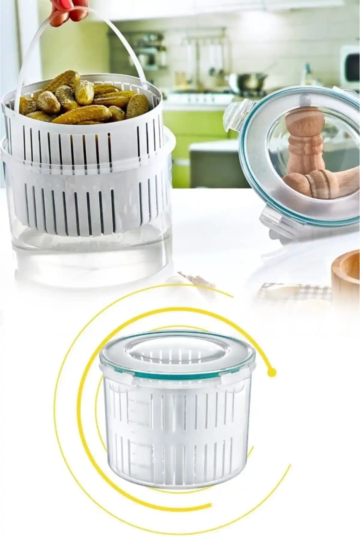 Meleni Home Süzgeçli Zeytin ve Turşu Saklama Kabı 2,5 L – BPA İçermez, Gıda Uygun