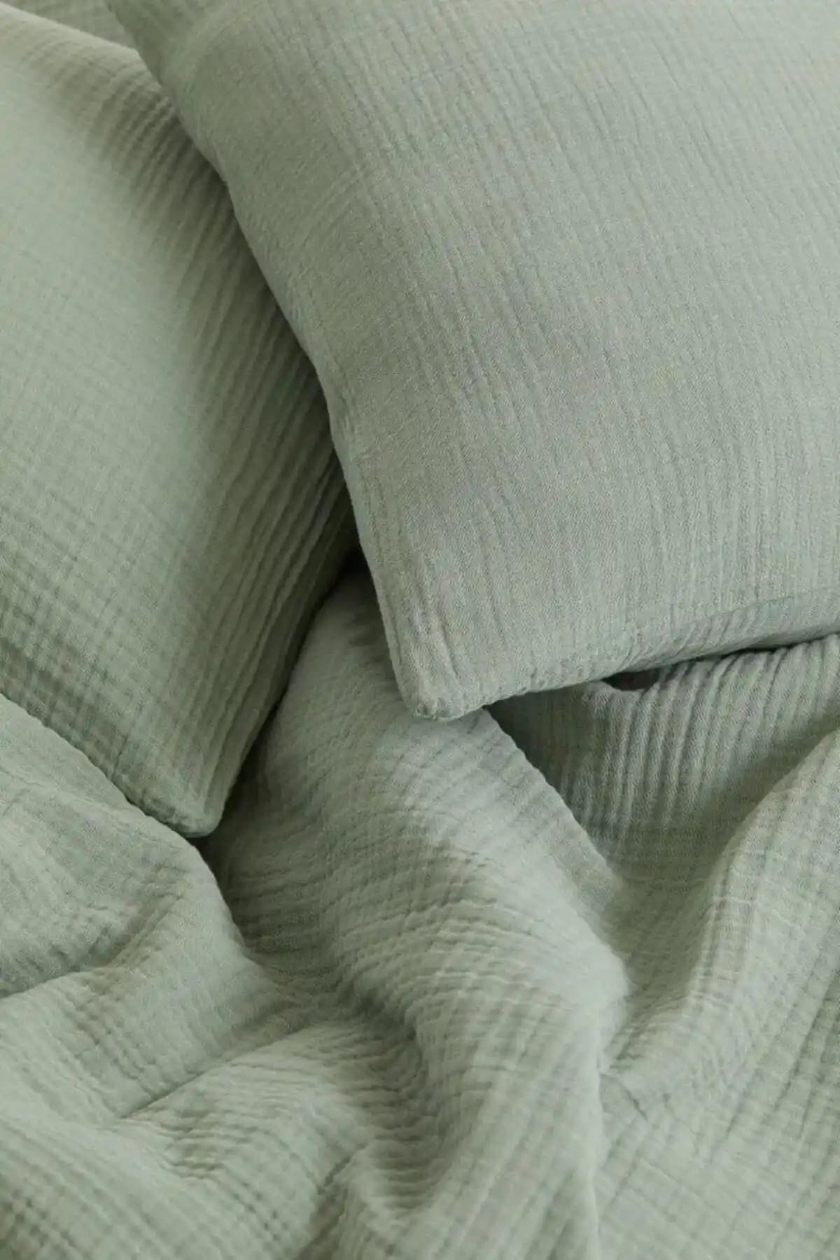 Melissa %100 Organik Müslin Yastık Kılıfı Çağla Yeşili – Çift Parçalı Takım, Doğal Kumaş