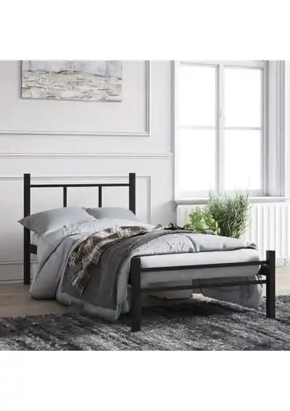 Mobpazar Defne Karyola 90x200 cm Siyah: Dayanıklı metal çerçeve ve 30 cm depolama alanı