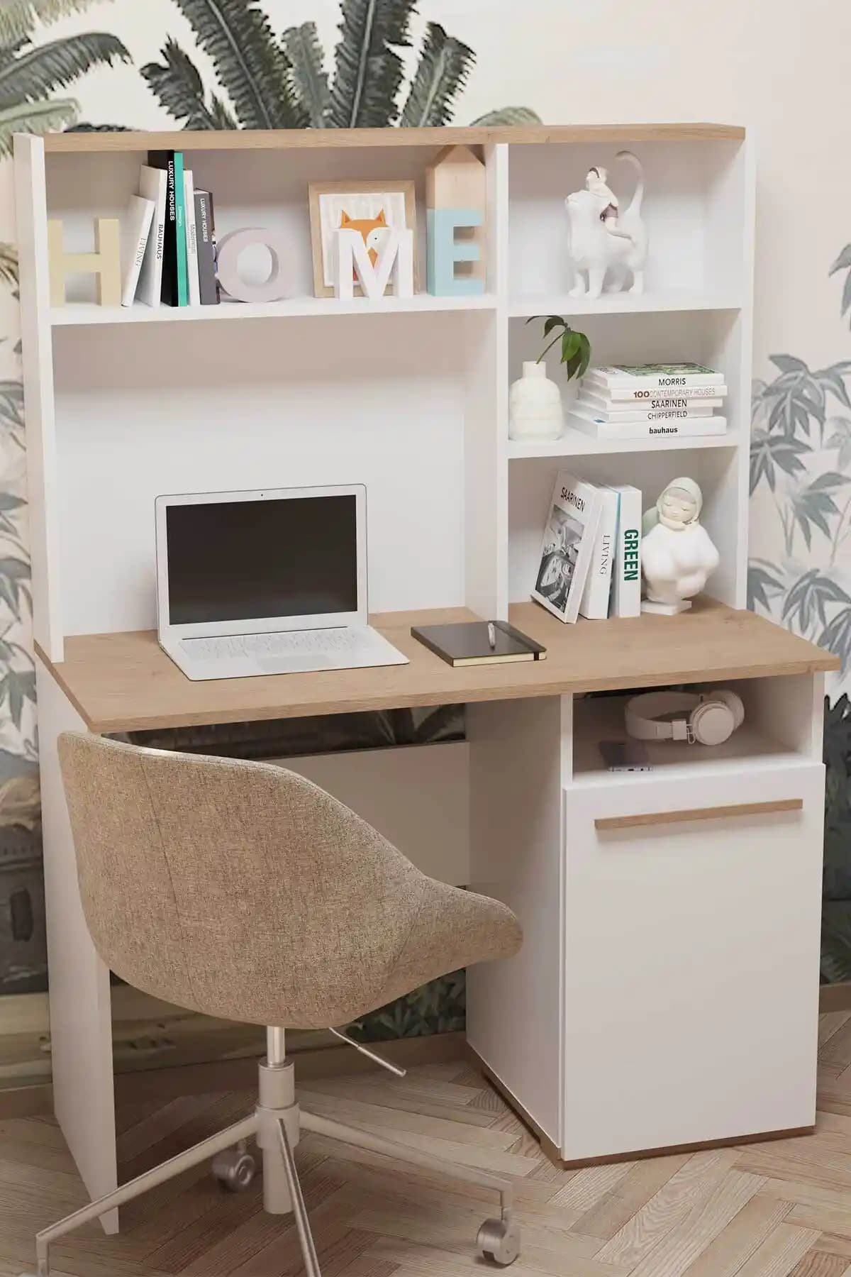 Modalife Genç Eva Çalışma Masası: Sarı Meşe ve Beyaz ile Ergonomik Tasarım Depolama