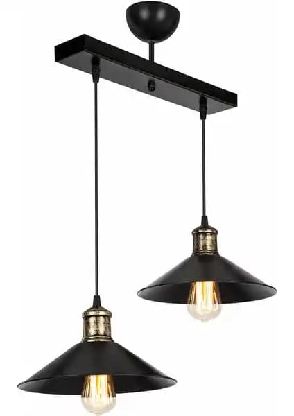 Modelight Maya 2'li Sıralı Avize: Siyah Kumlama Yüzeyde Modern ve Rustik Şıklık