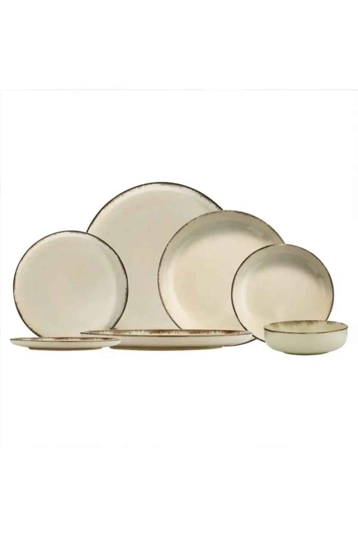 Mood Tarçın Bej Porselen 12 Kişilik 48 Parça Yuvarlak Yemek Takımı — Modern ve Dayanıklı