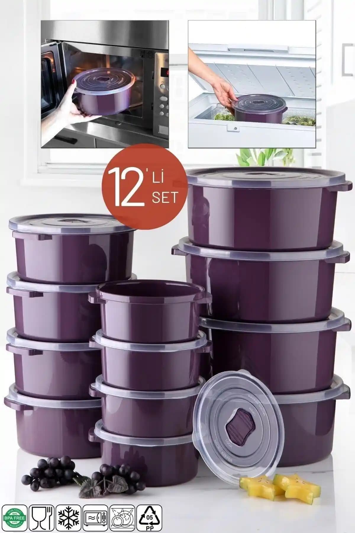 Mor Nandy Home Mikrodalga ve Difrizde Kullanıma Uygun 12 Parça Saklama Kabı Seti