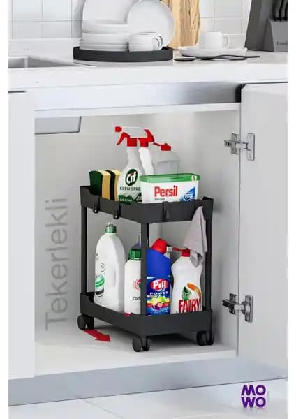 Mowo Home Mowo 2 Katlı Tekerlekli Düzenleyici: Mutfak ve Banyo İçin Pratik Depolama
