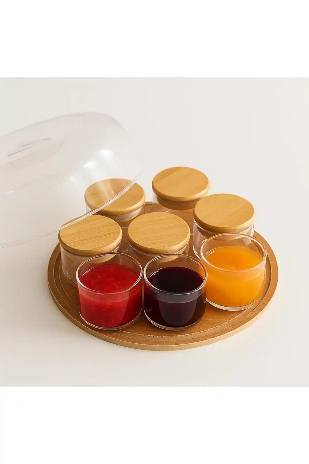 Noah Exclusive 8'li 150 ml Borosilikat Fanus Seti - Bambu Kapaklı Kahvaltılıklar