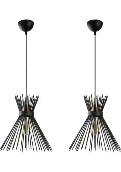 Ömür Avize: Siyah Metal Gövdeli Tekli E27 Kirpi Retro Rustik Aydınlatma Seti, Ayarlanabilir Asma