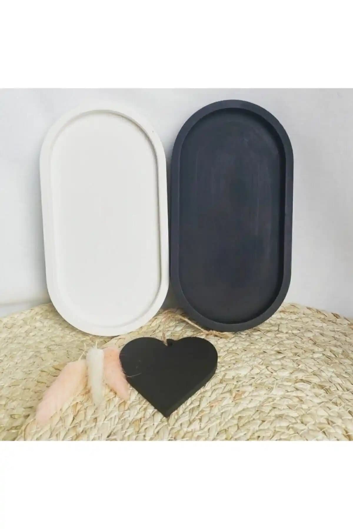 Orange Atelier Beton Oval Biblo ve Tabak Koleksiyonu: Modern Dekor İçin Şık Siyah